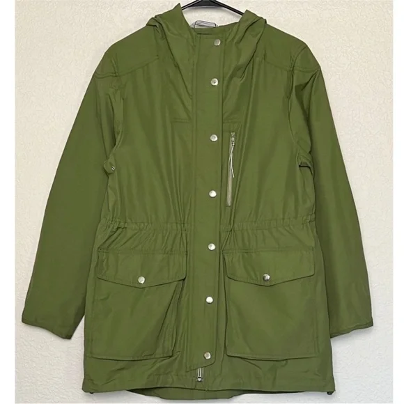 J Crew Green Rainjacket with Hood - Picture 3 of 8